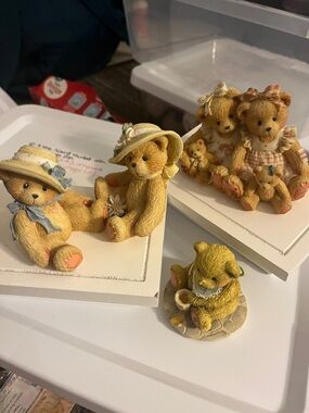 Cherished Teddies yellow and cream ceramic bear figurine set